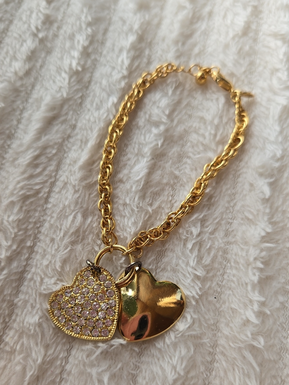 Gold Tone Heart Pendant Bracelet with  Crystal Accent